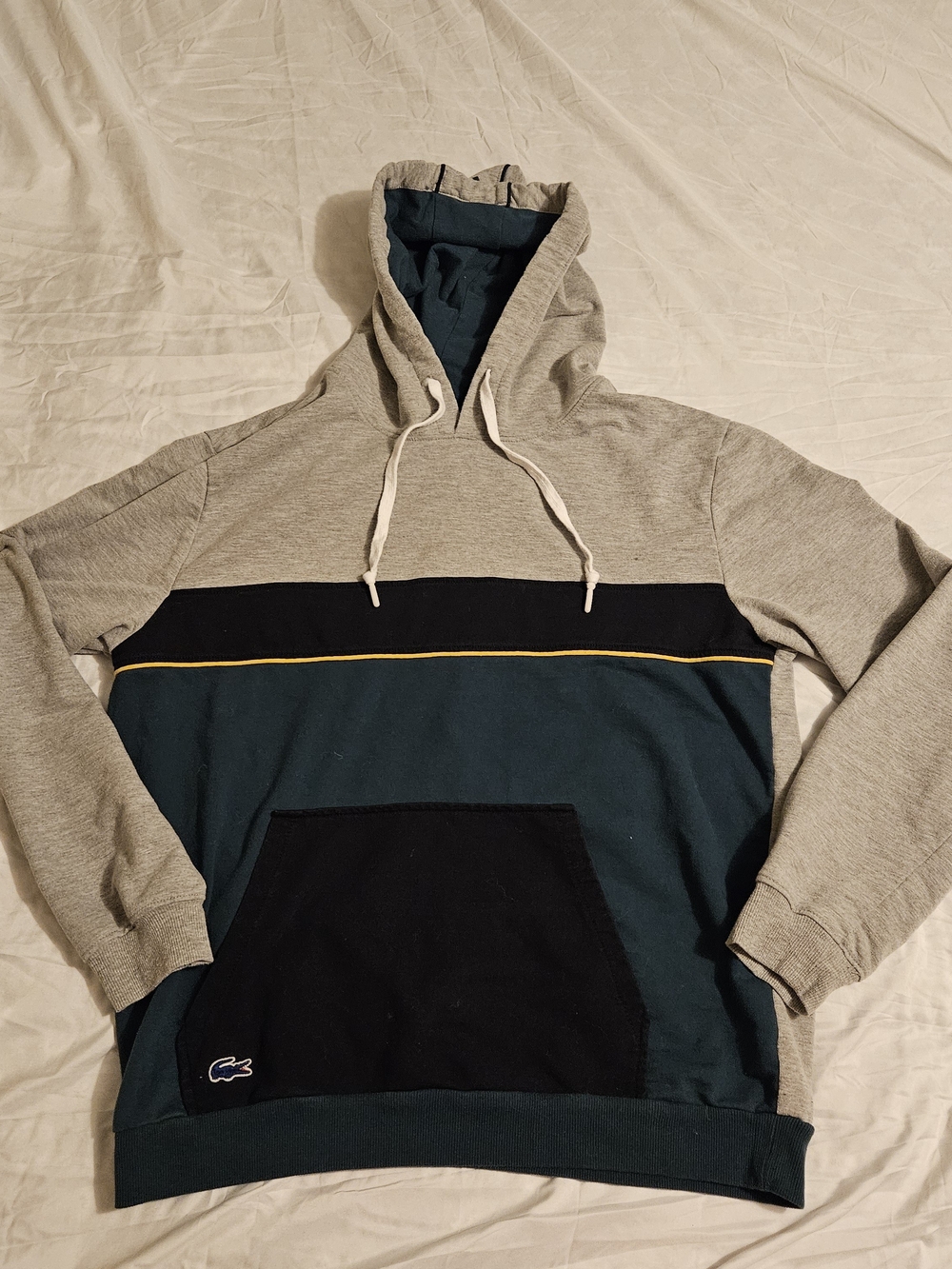 Lacoste Sleepwear Mens Large Colorblock Hoodie Sweatshirt Grey Teal
